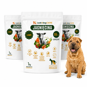 Zestaw: Karma sucha Look4dog CARE jagnięcina 3 x 1 kg