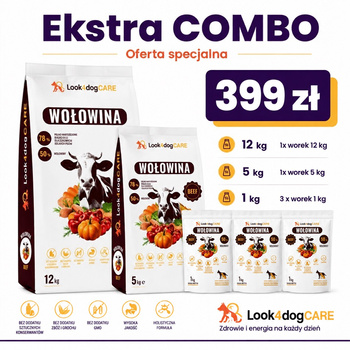 Sucha karma Look4dog CARE Wołowina Ekstra COMBO 20kg