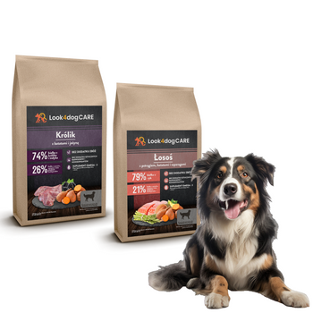 Zestaw: karma Look4dog CARE Łosoś z pstrągiem oraz królik 2PAK: 2x2kg