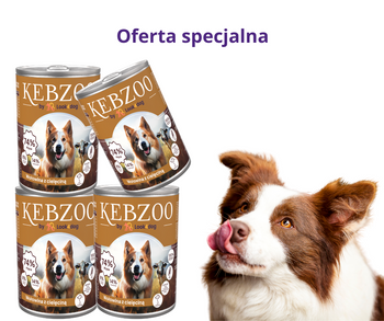 Zestaw: karma mokra KEBZOO wołowina cielęcina dynia nasiona konopne 4x400g