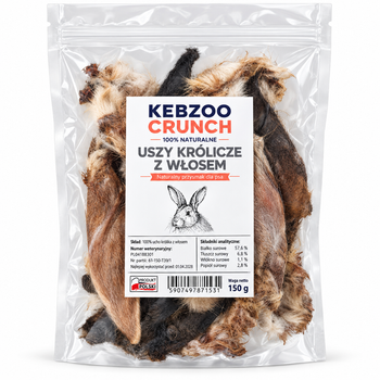 Przysmak dla psa - naturalne suszone uszy królik z sierścią 150g