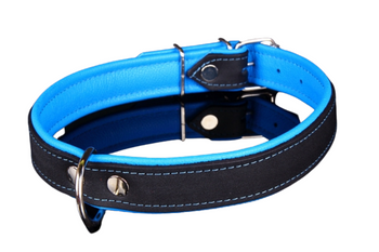 Obroża skórzana dla psa Zooleszcz, czarno-niebieska, 40-48 cm