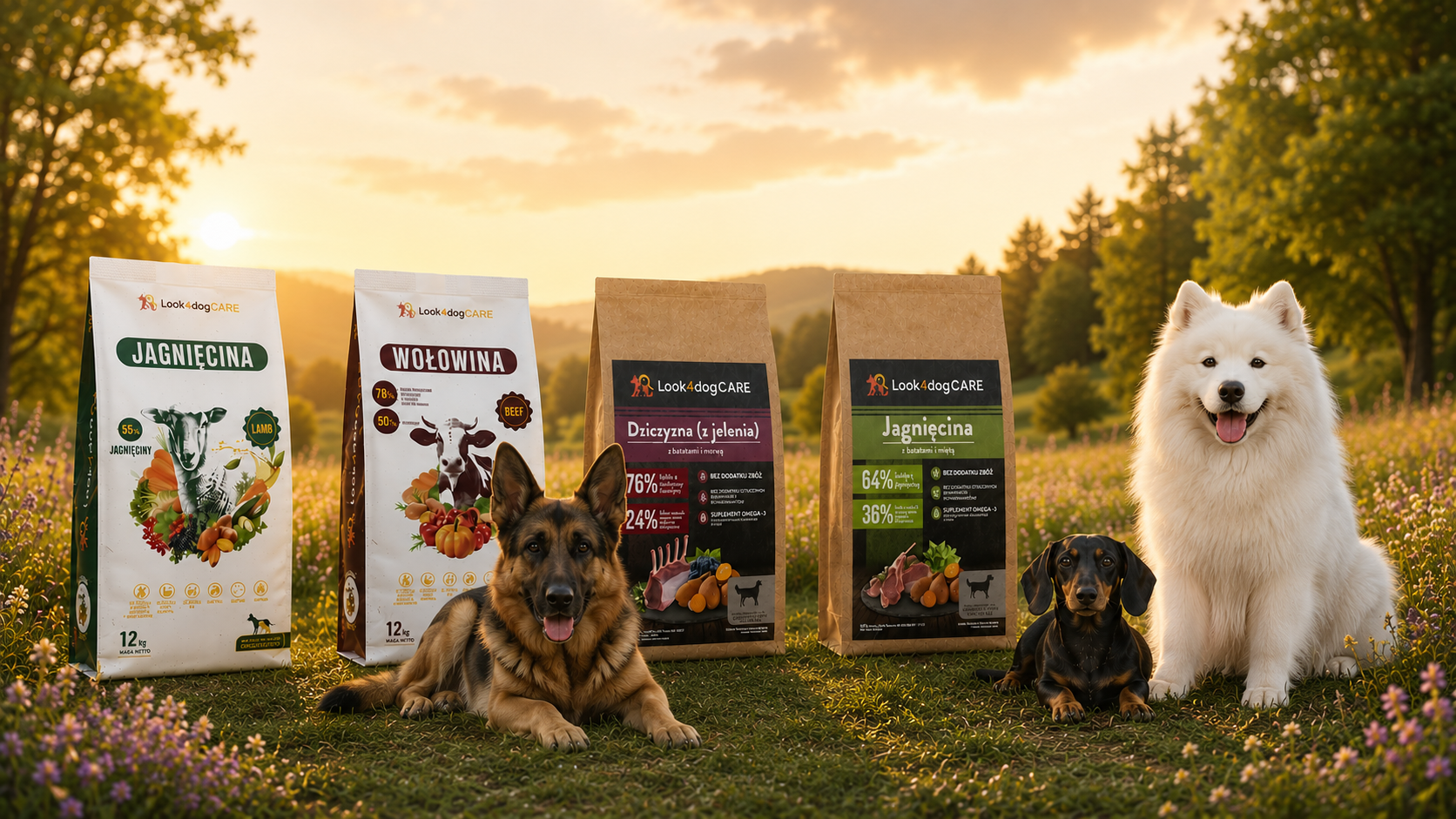 Look4dog CARE — karma sucha bez zbóż i kurczaka. 50% mięsa, 9 smaków, technologia Freshtrusion®.